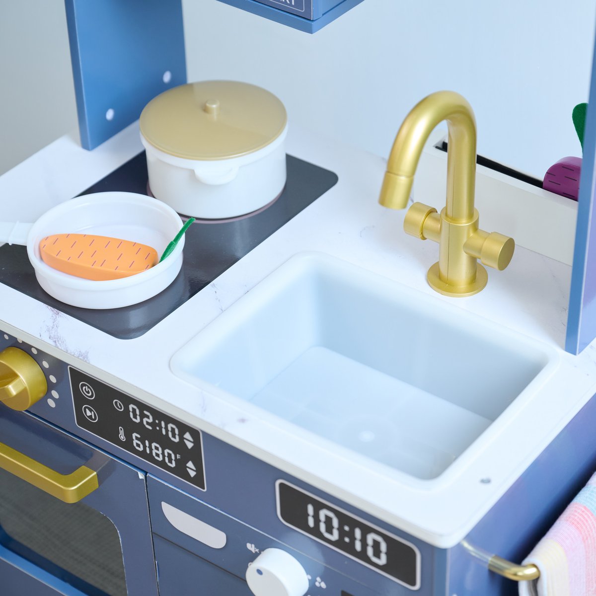 Cuisine bois enfant potager et machine à laver bleue, LITTLE CHEF couleur unique, TEAMSON KIDS