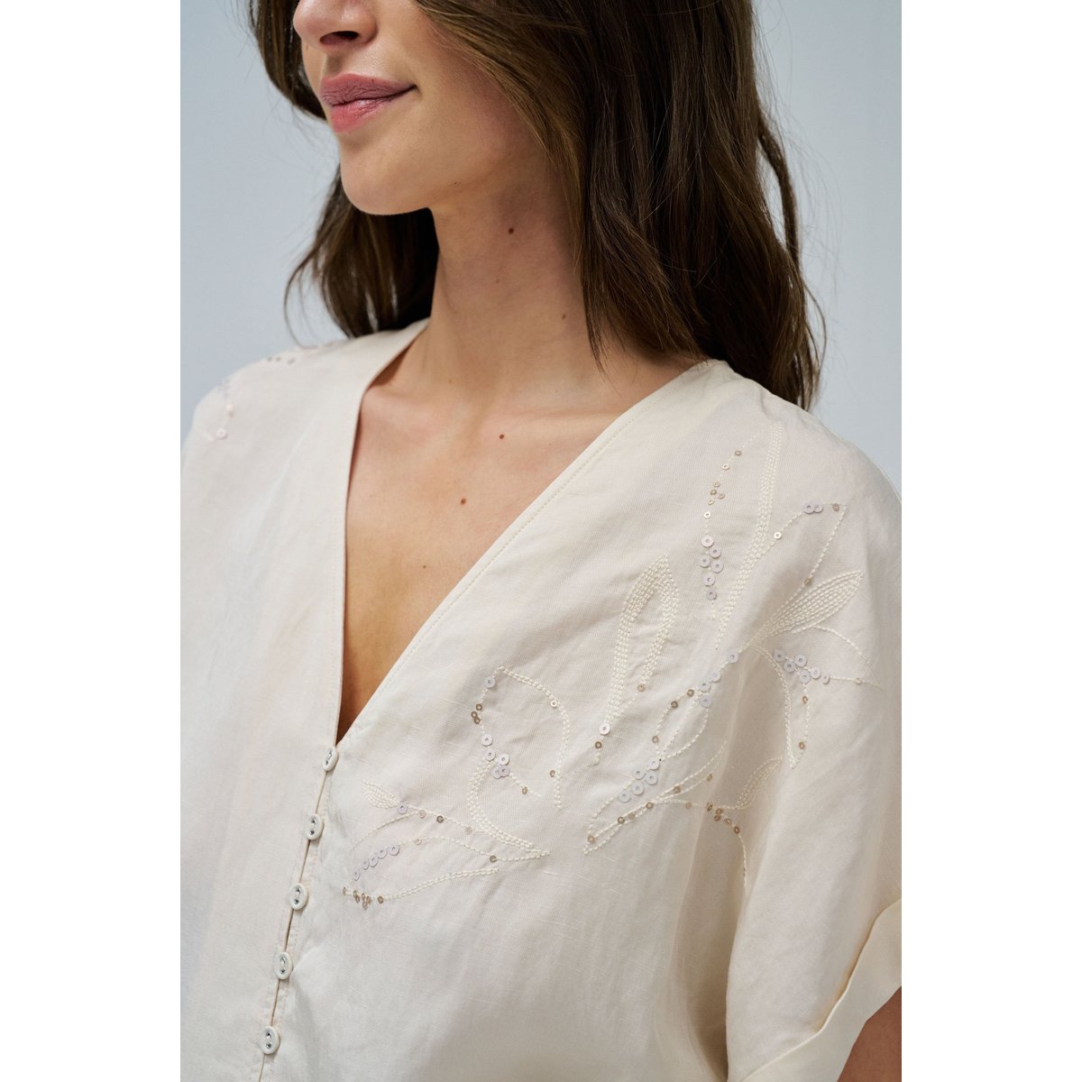 BLOUSE EN LIGHTDENIM AVEC NOEUD À LOURLET beige, SALSA JEANS