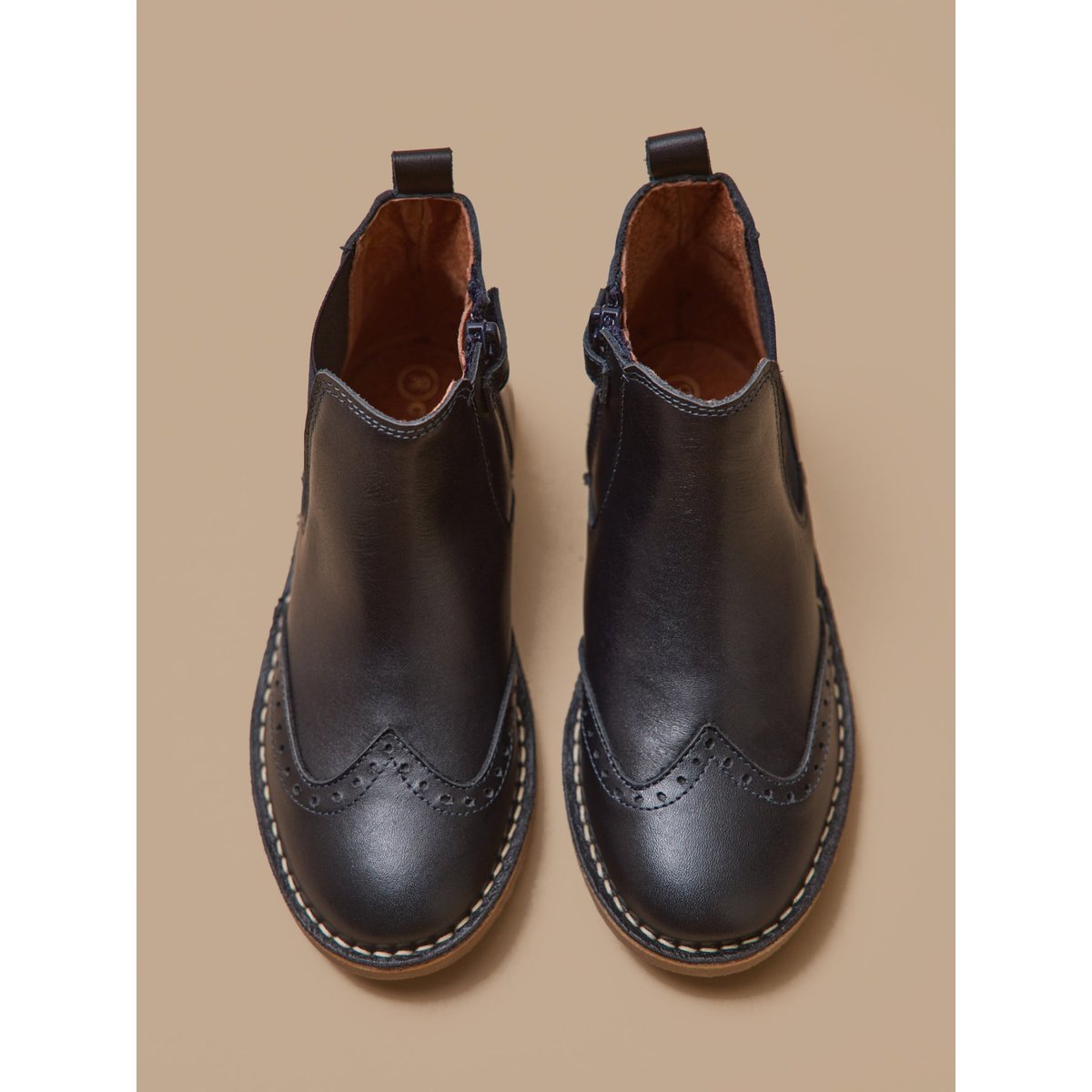 Boots bout fleuri en cuir encre, CYRILLUS
