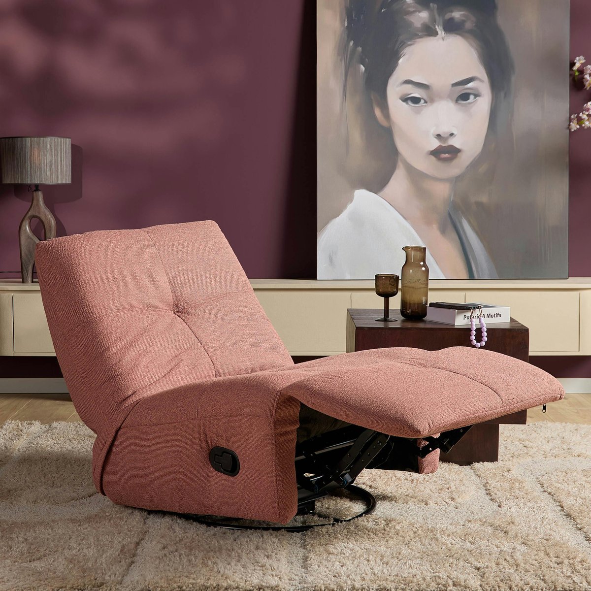 Fauteuil relax inclinable BELORA rose, PIER IMPORT