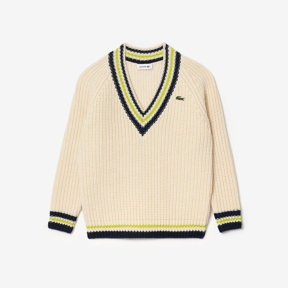 Pull oversize col V ecru, LACOSTE