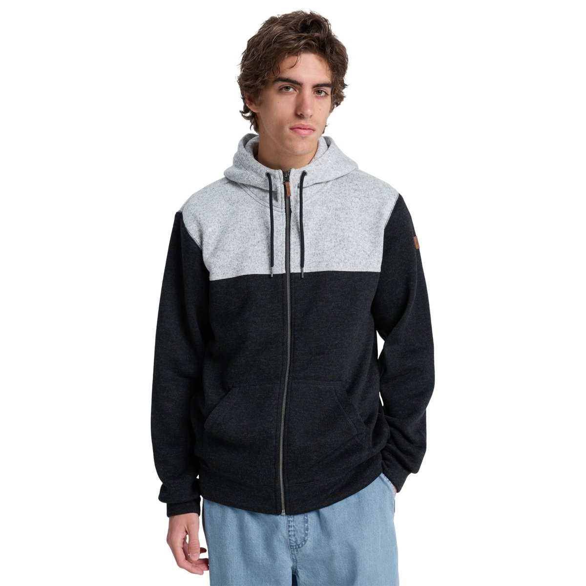Sweat à capuche zippé KELLER BLOCK ZIP noir black heather, QUIKSILVER