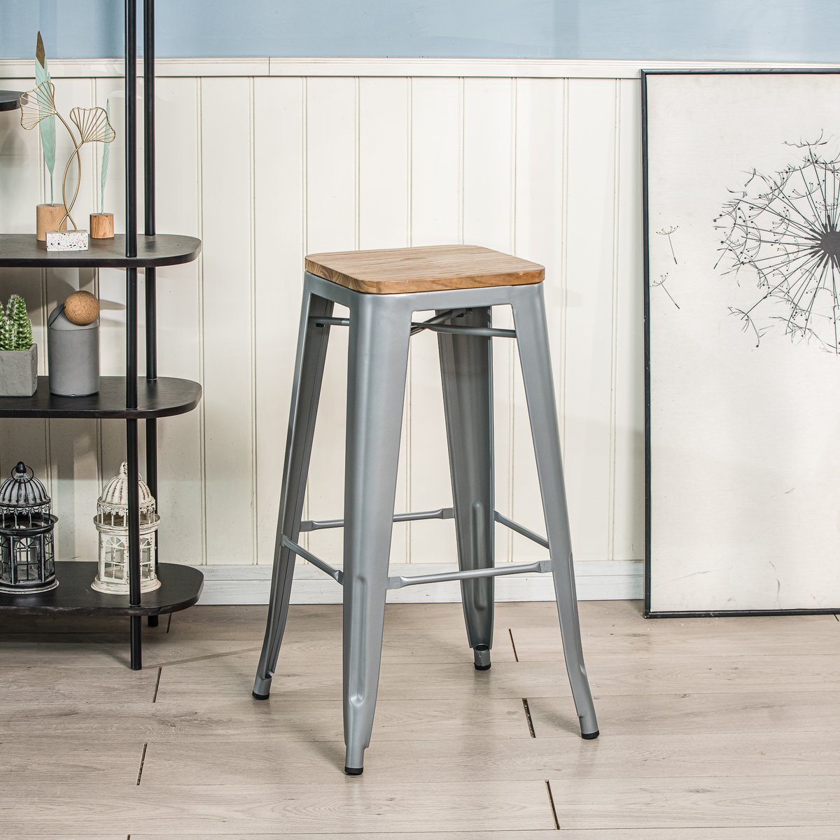 Lot de 4 tabourets de bar en métal, NASH gris metallique, NORDLYS