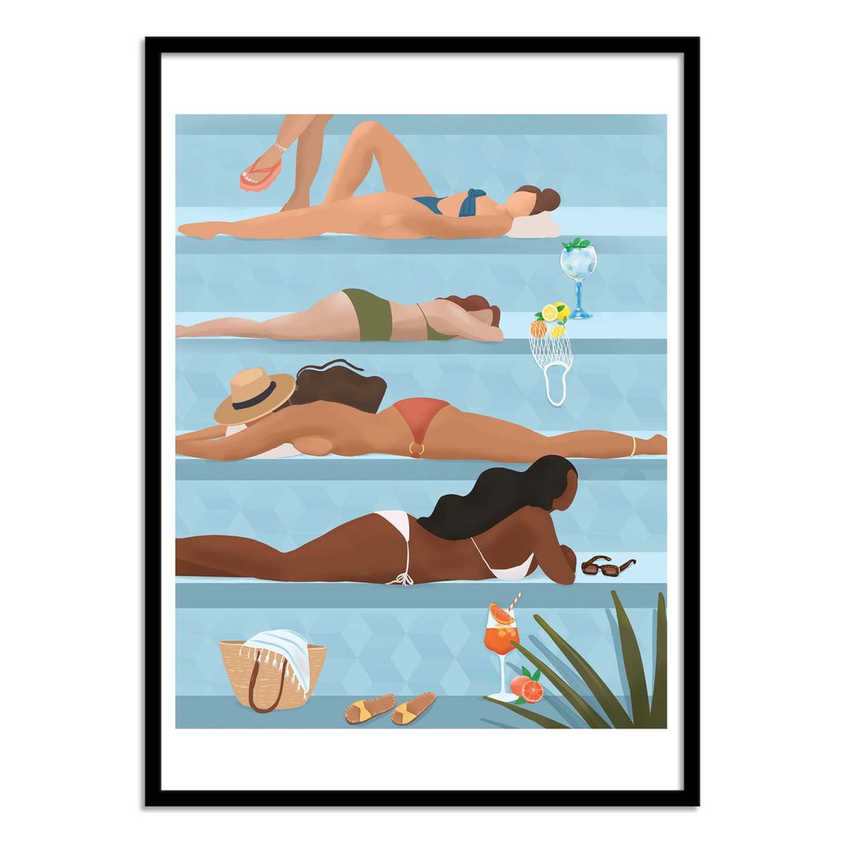 Affiche d'art - Ladies by the pool - Petra Lizde bleu, WALL EDITIONS