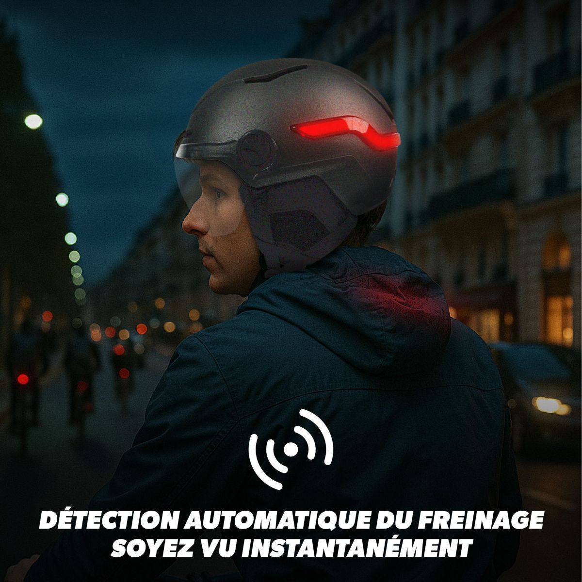 Casque à LED feu de frein auto-taille L gris gris, TNB