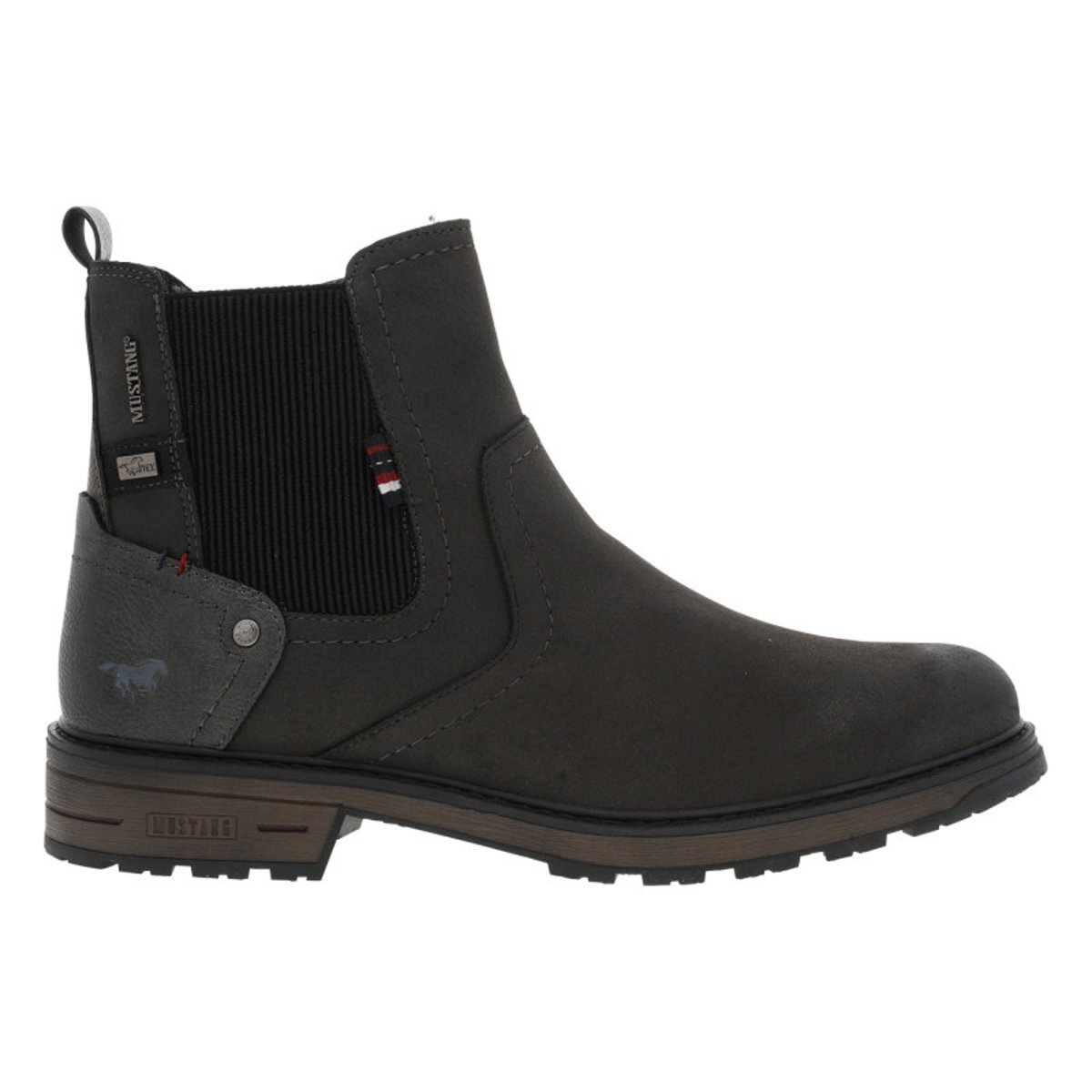Boots chocolat à talon décroché bas avec un zip et un soufflet élastiqué charbon, MUSTANG