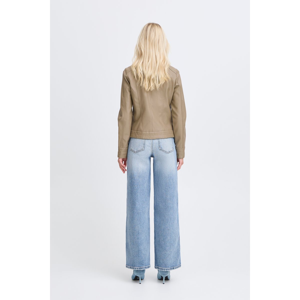 Blouson en imitation cuir, zippée, manches longues vert vetiver, B.YOUNG