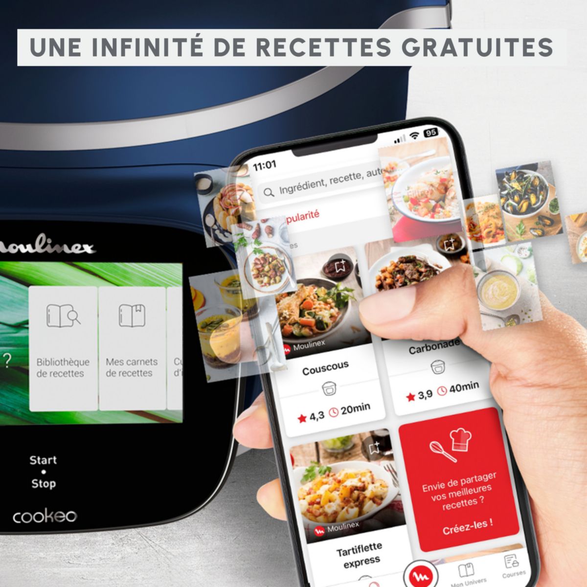 Cookeo CE943410 bleu  touch wifi pro balance integrée 6 L, 13 modes de cuisson, 250 recettes couleur unique, MOULINEX