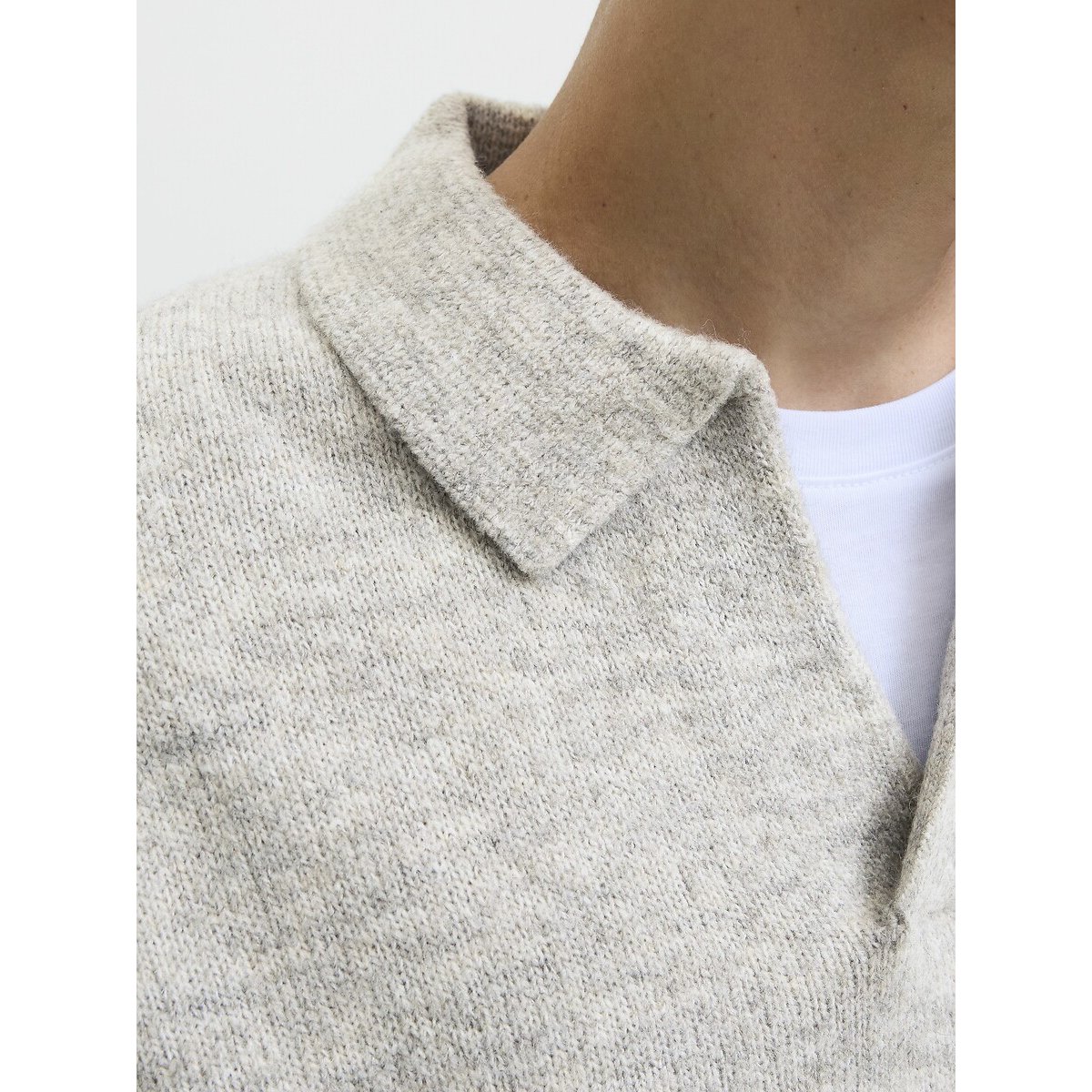 Pull col polo ouvert gris, JACK & JONES