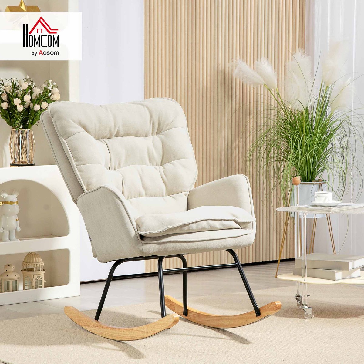 Fauteuil à bascule Chenille (100% polyester) beige, HOMCOM