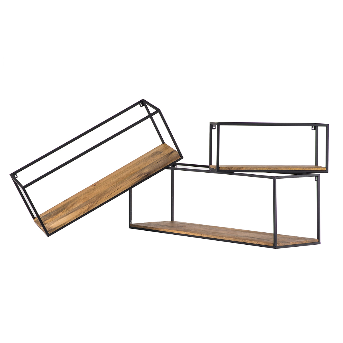 Étagère murale industrielle en bois manguier massif L28 cm YPSTER bois clair / noir, MILIBOO
