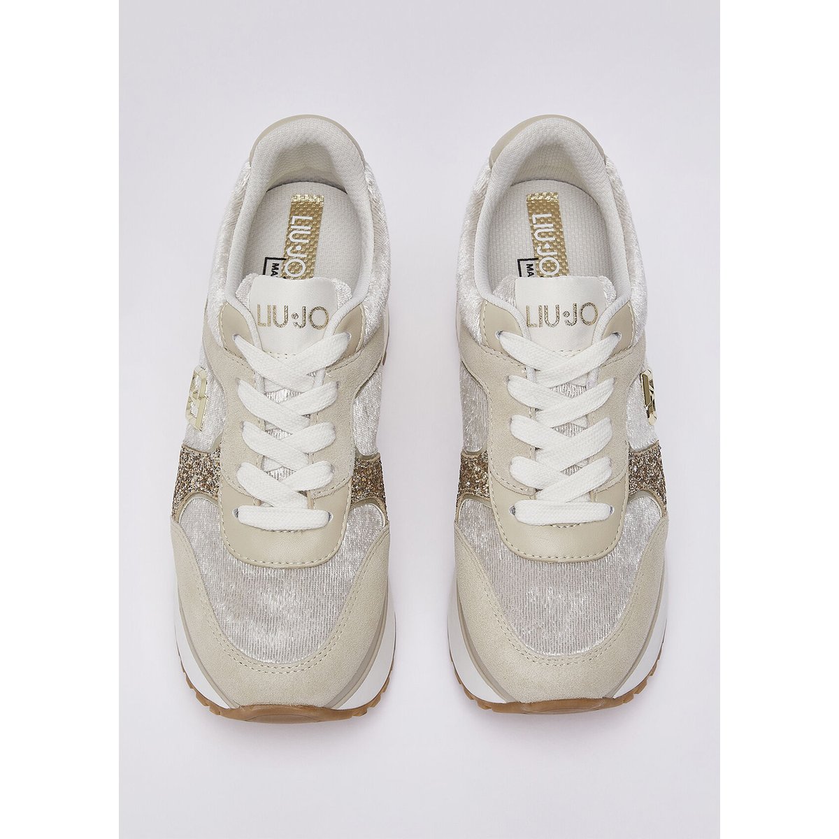 Baskets super plateforme effet velours blanc et beige, LIU JO