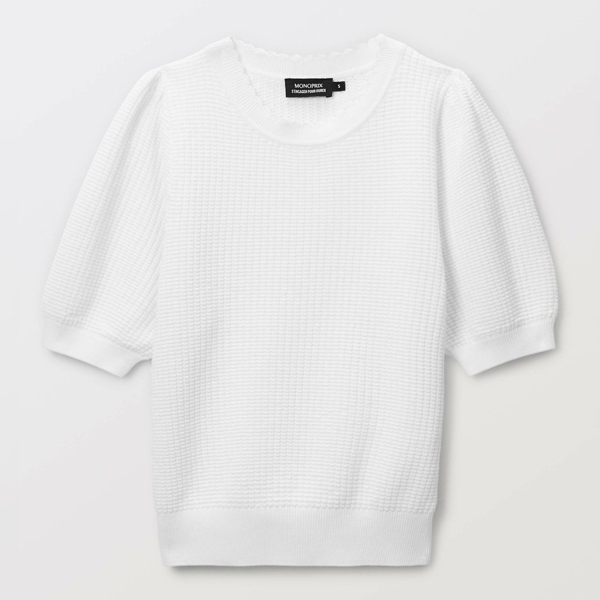 Pull manches courtes uni ecru, MONOPRIX