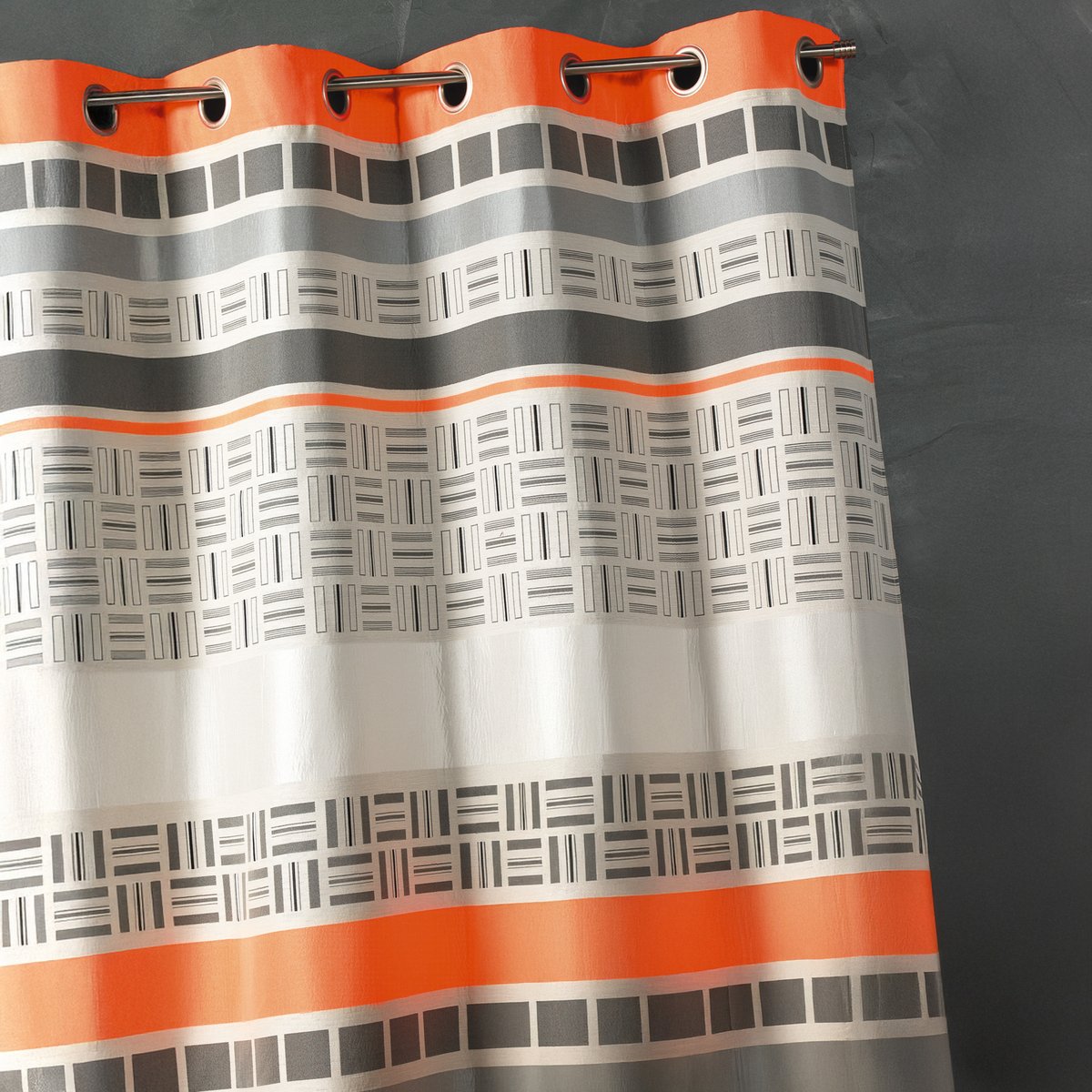 Rideau en jacquard design à rayures horizontales orange, HOME MAISON