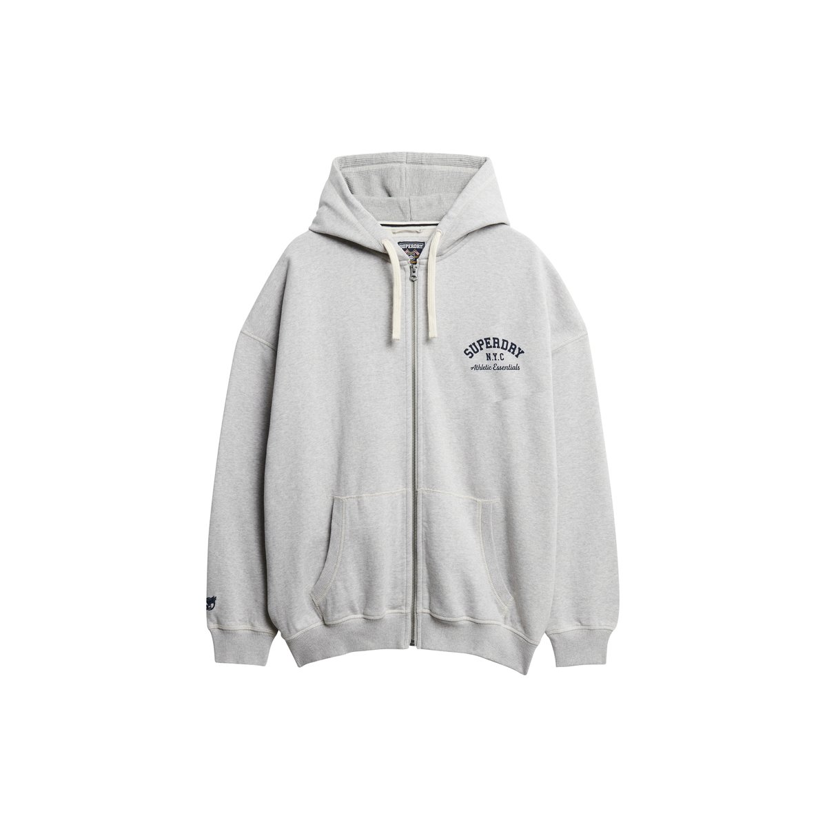 Sweat à capuche zippé oversize Athletic Essentials gris glacier chiné, SUPERDRY