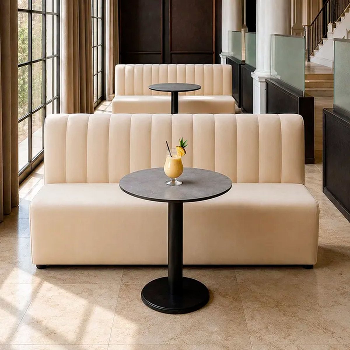 Banc d'hôtellerie tissu beige 180x60x90cm beige, WADIGA