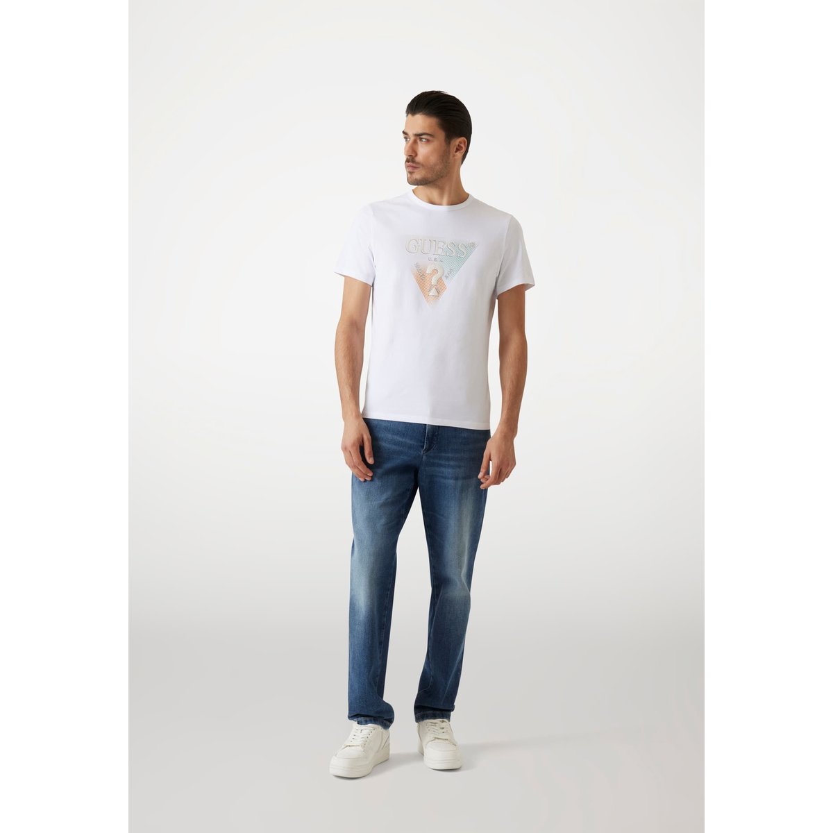T-Shirt Triangle Frontal blanc, GUESS