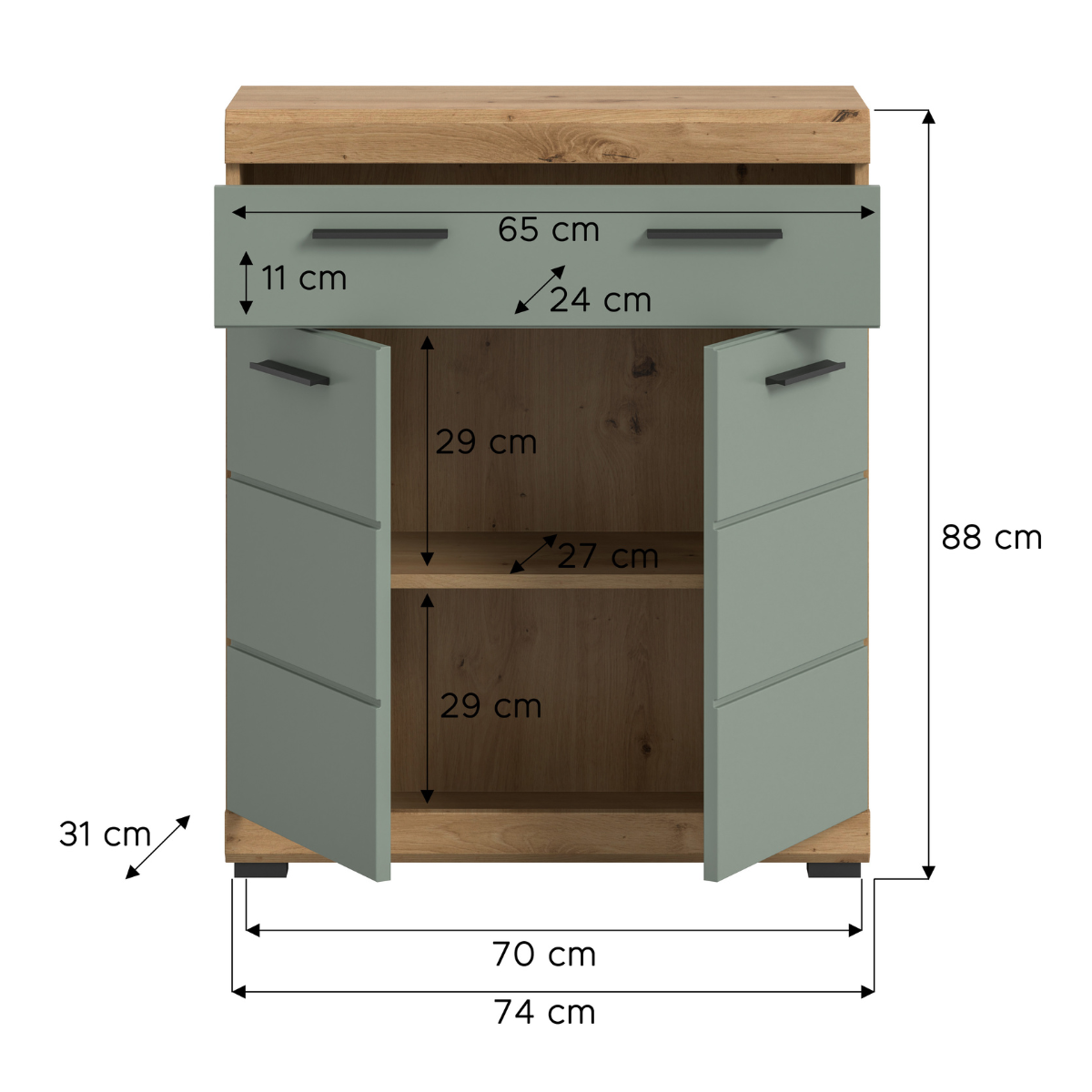Meuble rangement salle de bain 2 portes GIO vert, CALICOSY