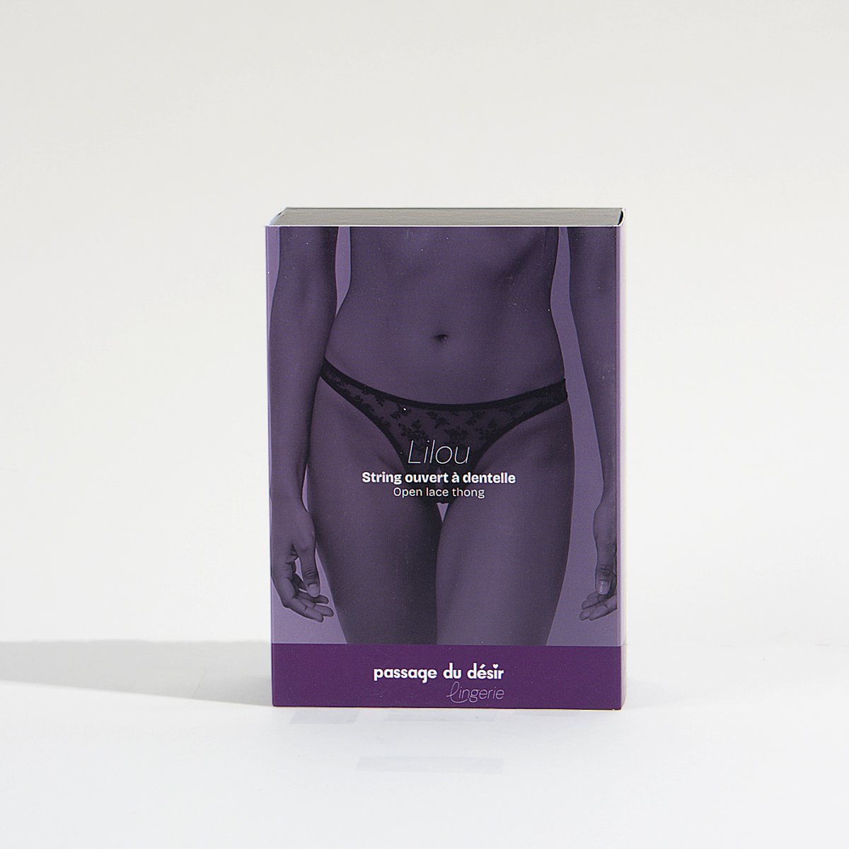 String ouvert à dentelle Lilou noir, PASSAGE DU DESIR LINGERIE