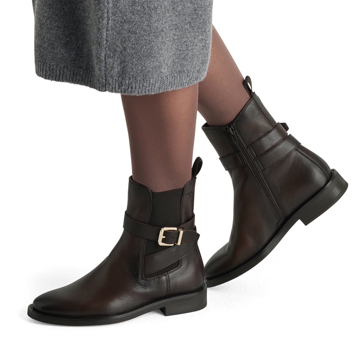 Bottine Chelsea en cuir marron mocca, TAMARIS