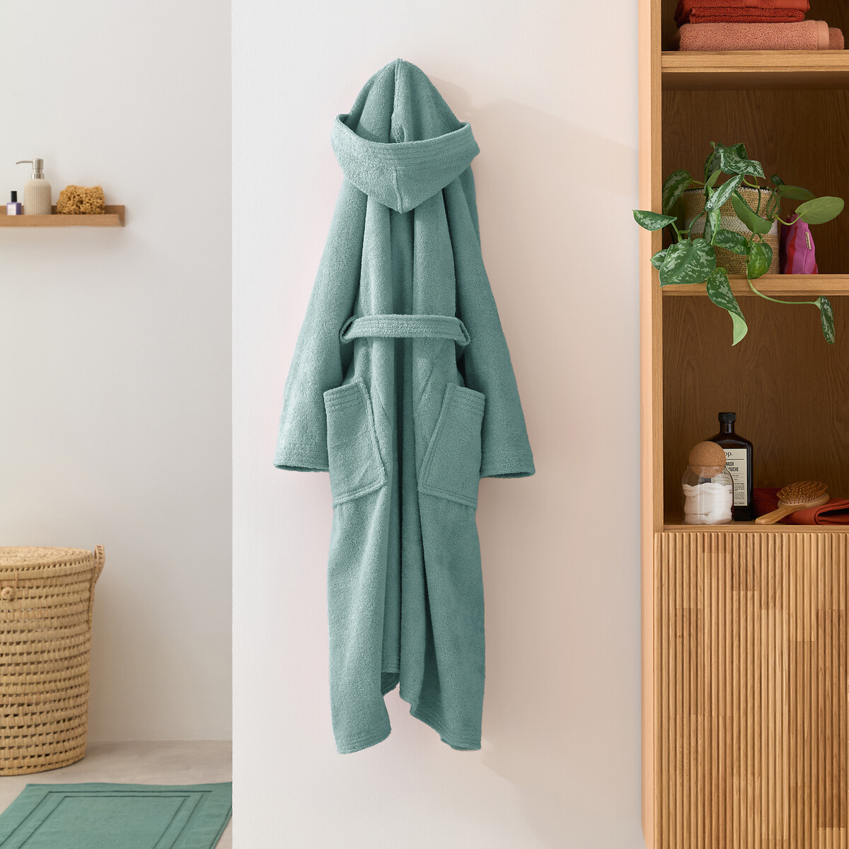 Accappatoio con cappuccio spugna bouclé 450 g/m2, Haxel eucalyptus, LA REDOUTE INTERIEURS