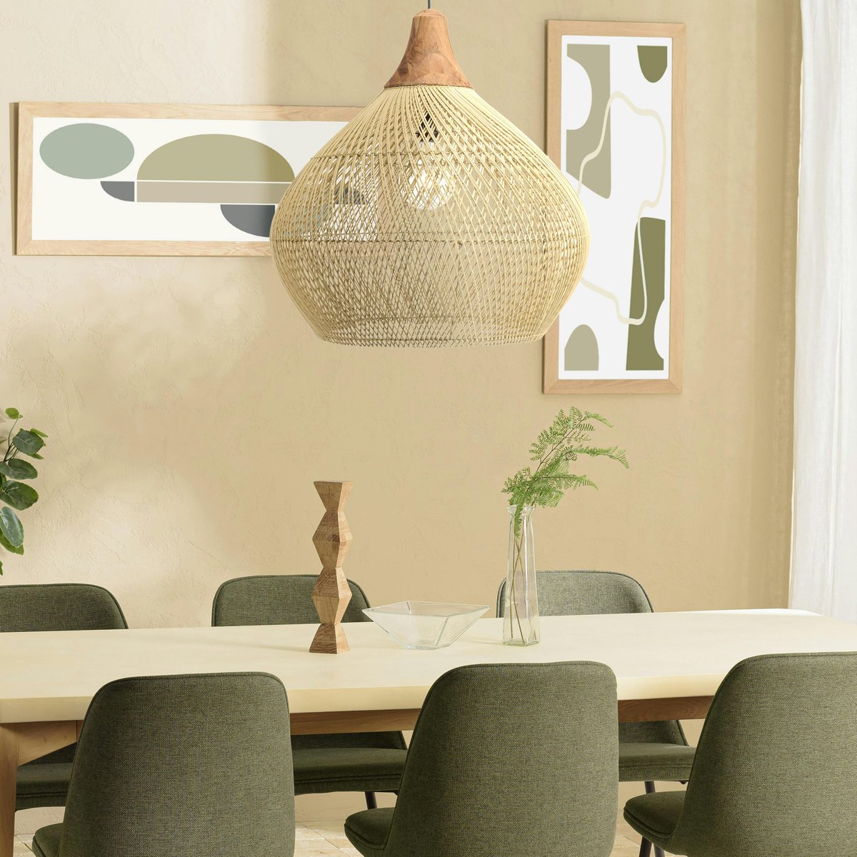 Suspension boule en rotin 68 cm FOLELLI ecru, PIER IMPORT
