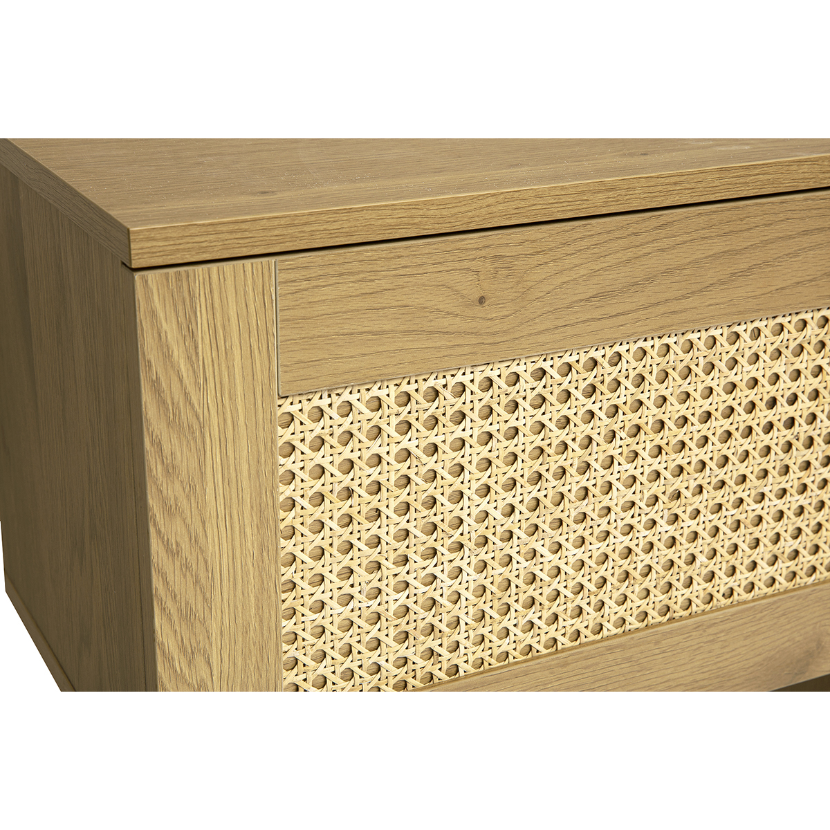 Rangement mural finition bois clair et cannage rotin 1 porte L135 cm MANILLE chêne clair, MILIBOO