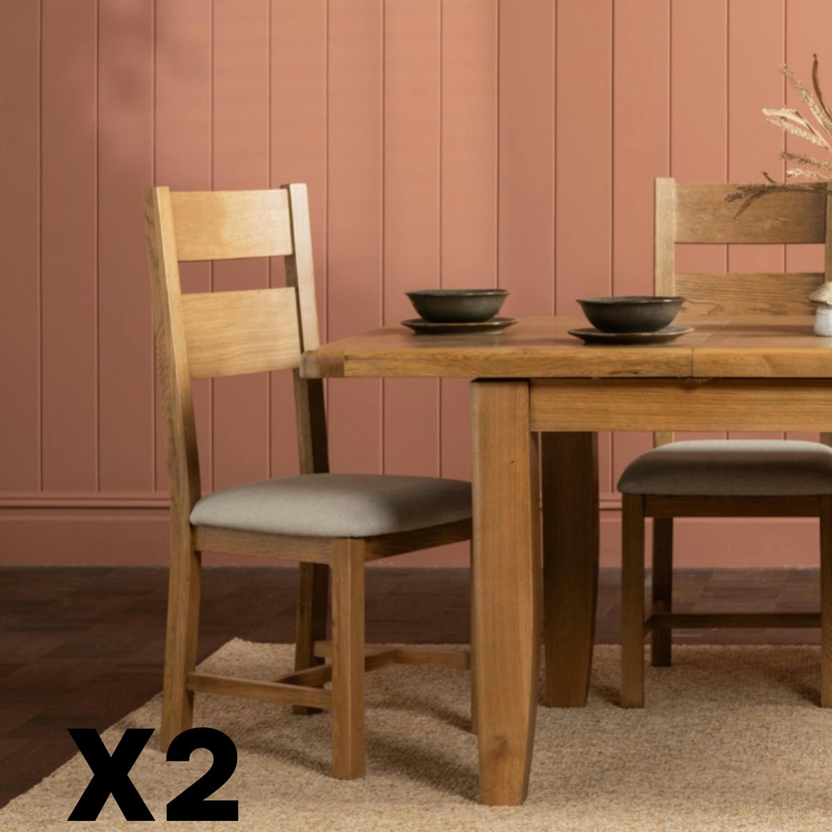 Chaise de salle à manger bois et tissu (lot de 2) VALMONT bois naturel, PIER IMPORT