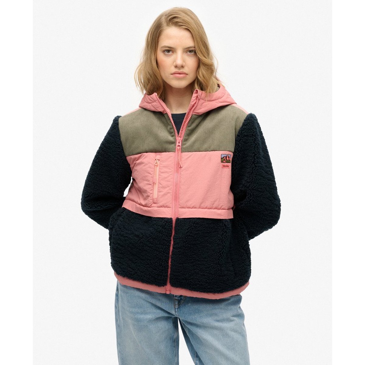 Veste Sherpa à Capuche en Polaire bleu marine éclipse, SUPERDRY