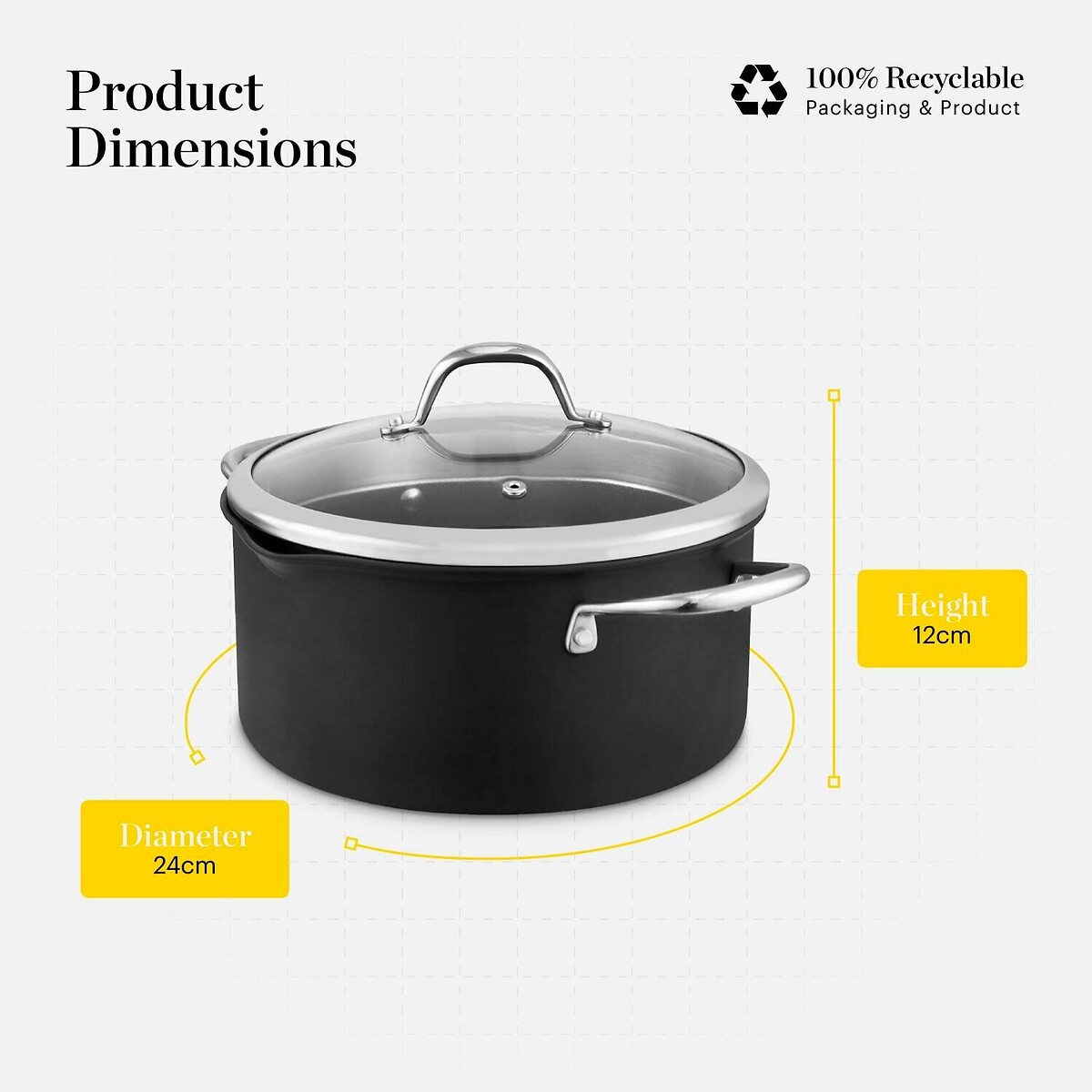 24cm Hard Anodized Casserole with Lid black, GOOD FOOD BY TOWER