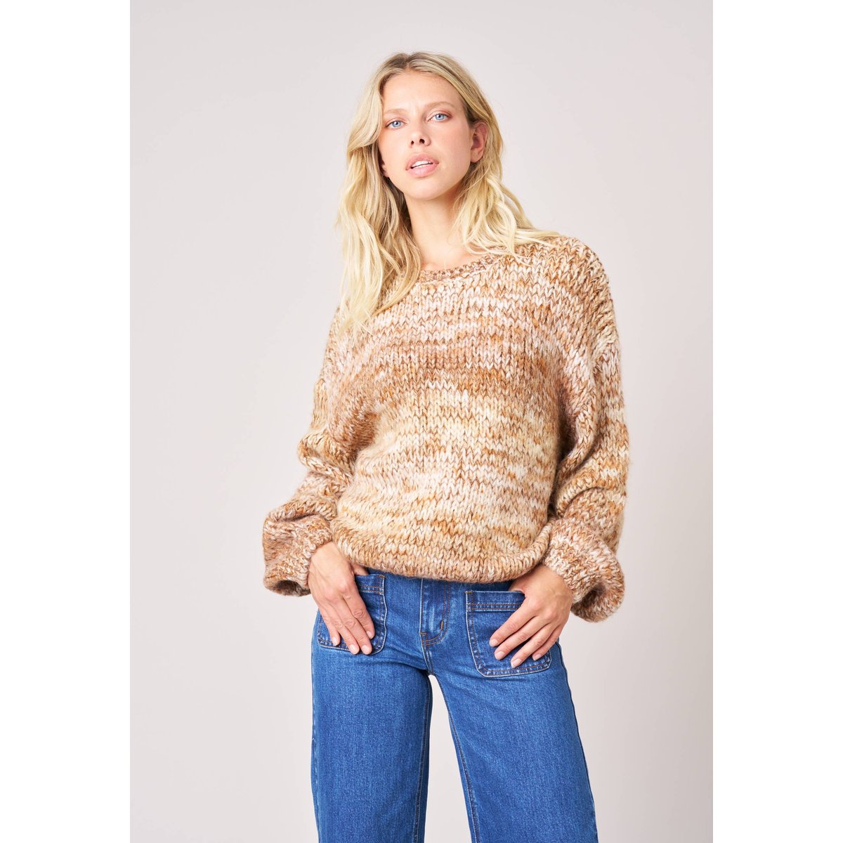 Pull femme maille multicolore effet chiné JALINE marron, DEELUXE