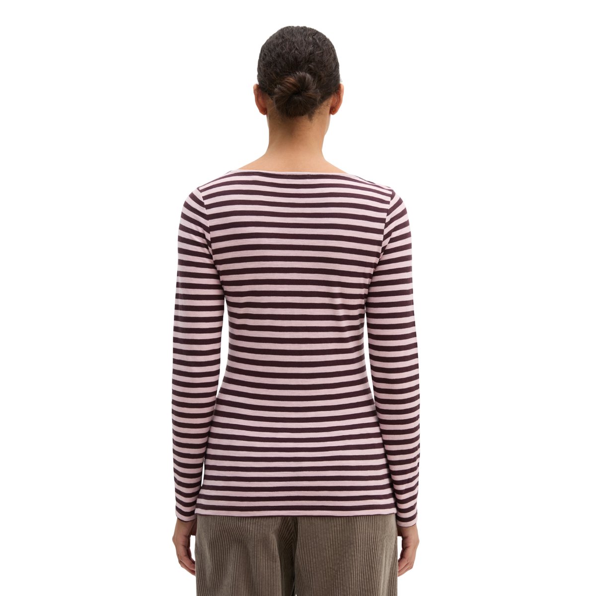 T-shirt long rayé regular en qualité Organic Cotton vieux rose, MARC O'POLO