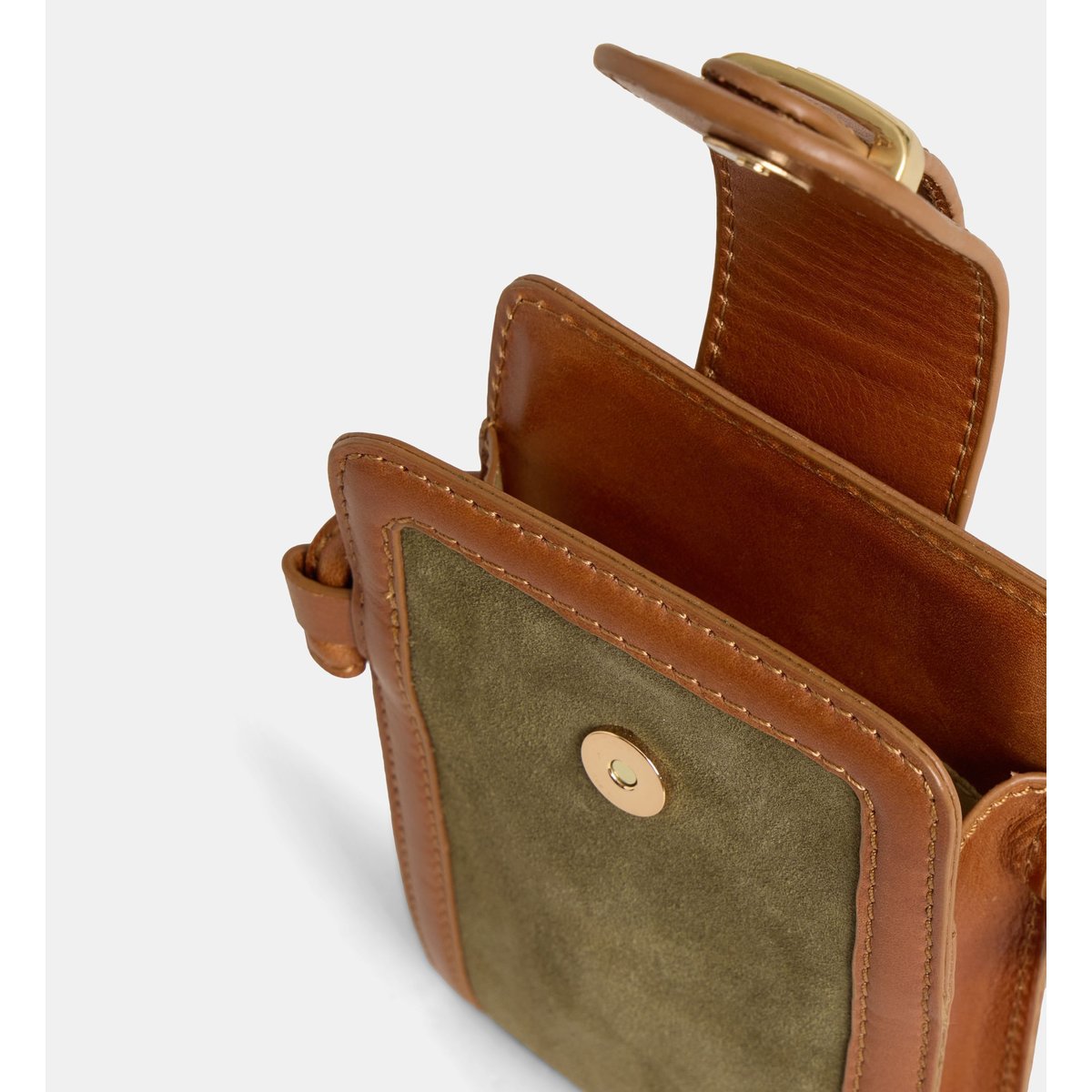 Sac pochette de smartphone trapèze phone case vert et camel, GALERIES LAFAYETTE