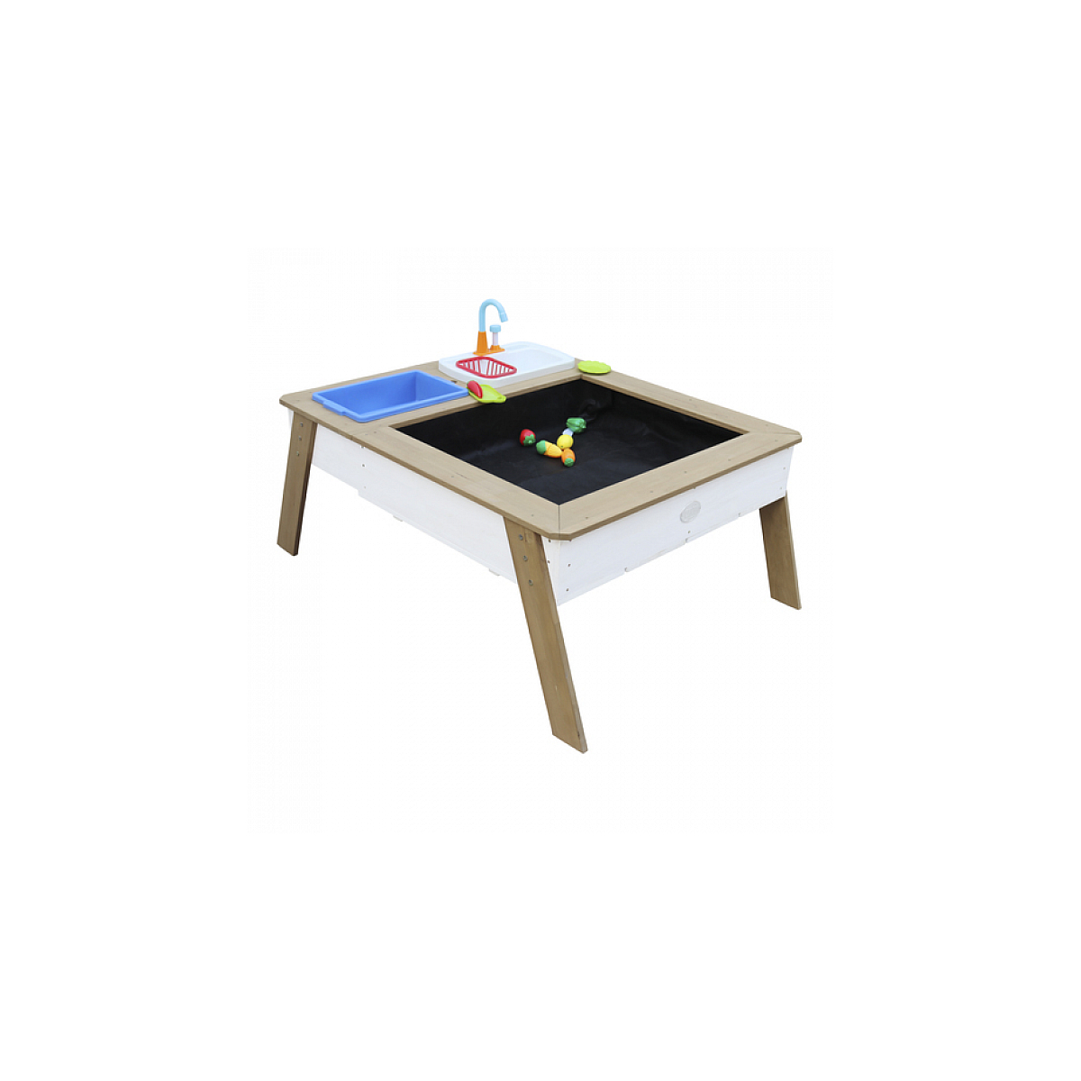 AXI Linda Table sable et eau avec Cuisine et evier Marron Blanc Parasol Bleu Blanc couleur unique, AXI HOUSE