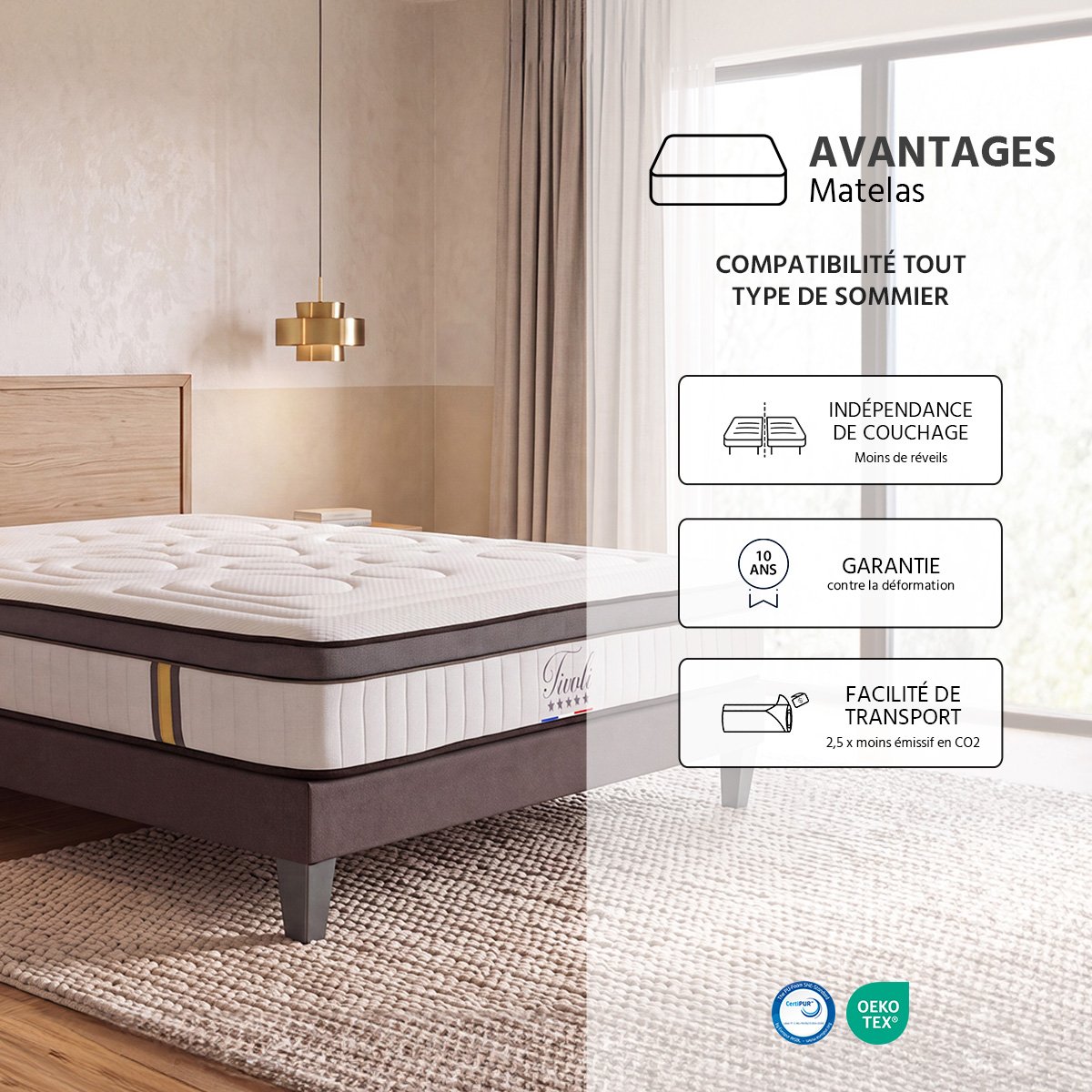 Matelas Tivoli - Mémoire de forme - Accueil moelleux - 25 cm d'épaisseur blanc, BELLECOUR