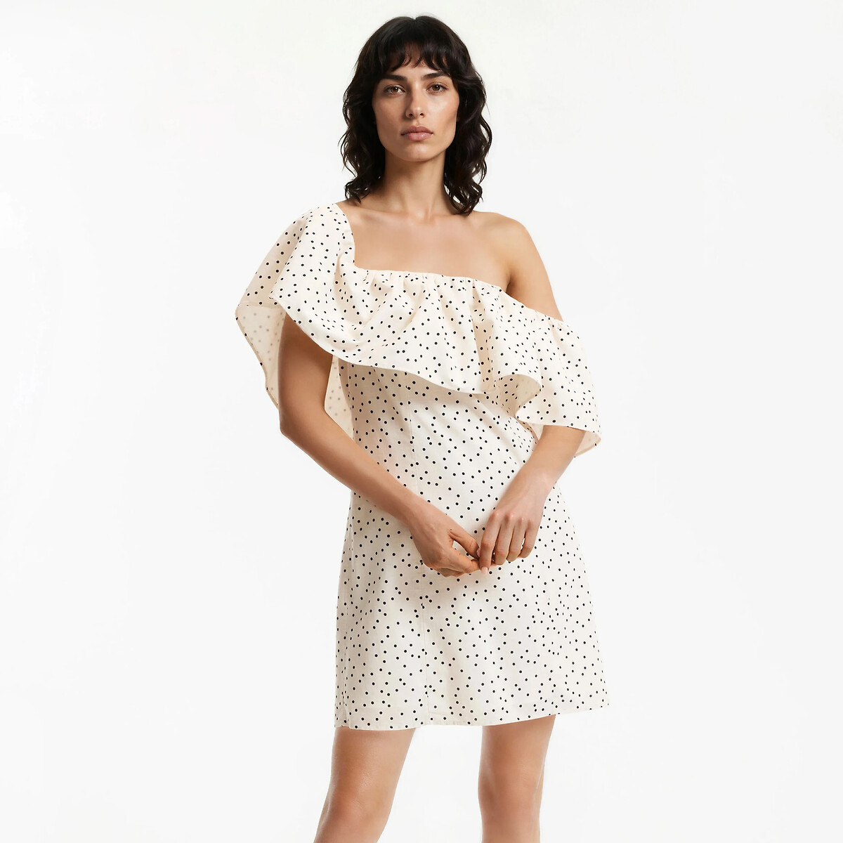 Robe bustier courte à pois et volant imprimé pois fond blanc, LA REDOUTE COLLECTIONS