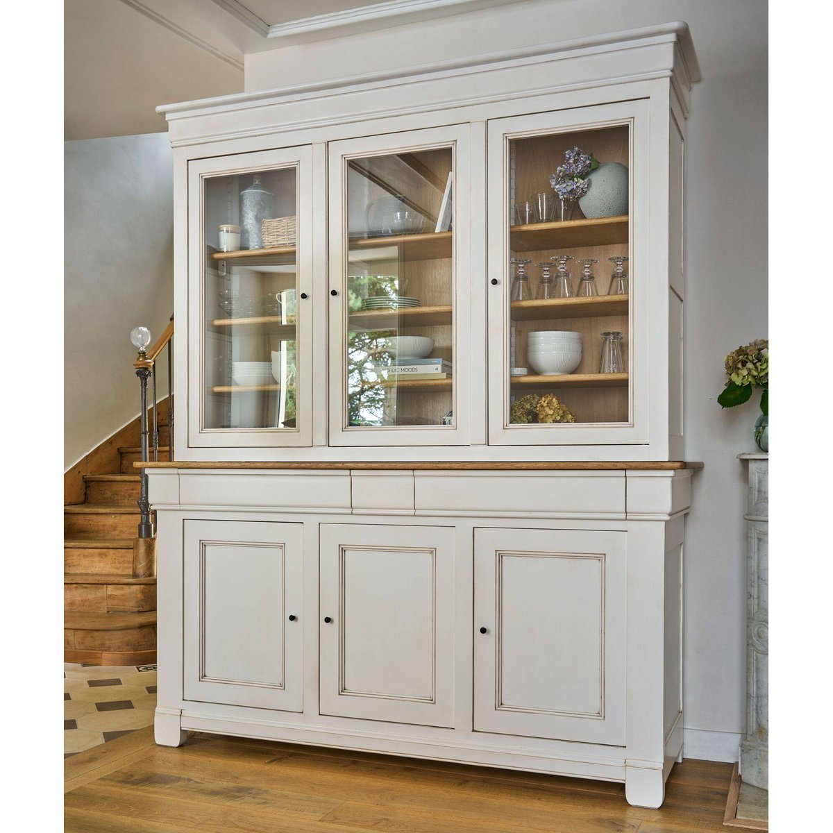 Buffet vaisselier bois massif 6 portes 3 tiroirs - EMBELLIE gris, CAMIF