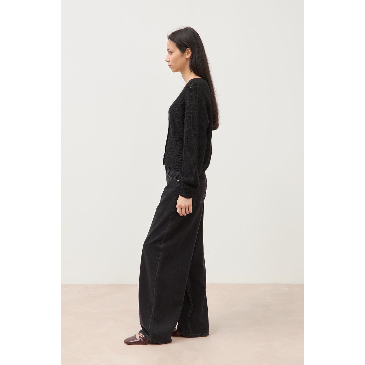 Gilet manches longues col v noir, BONOBO