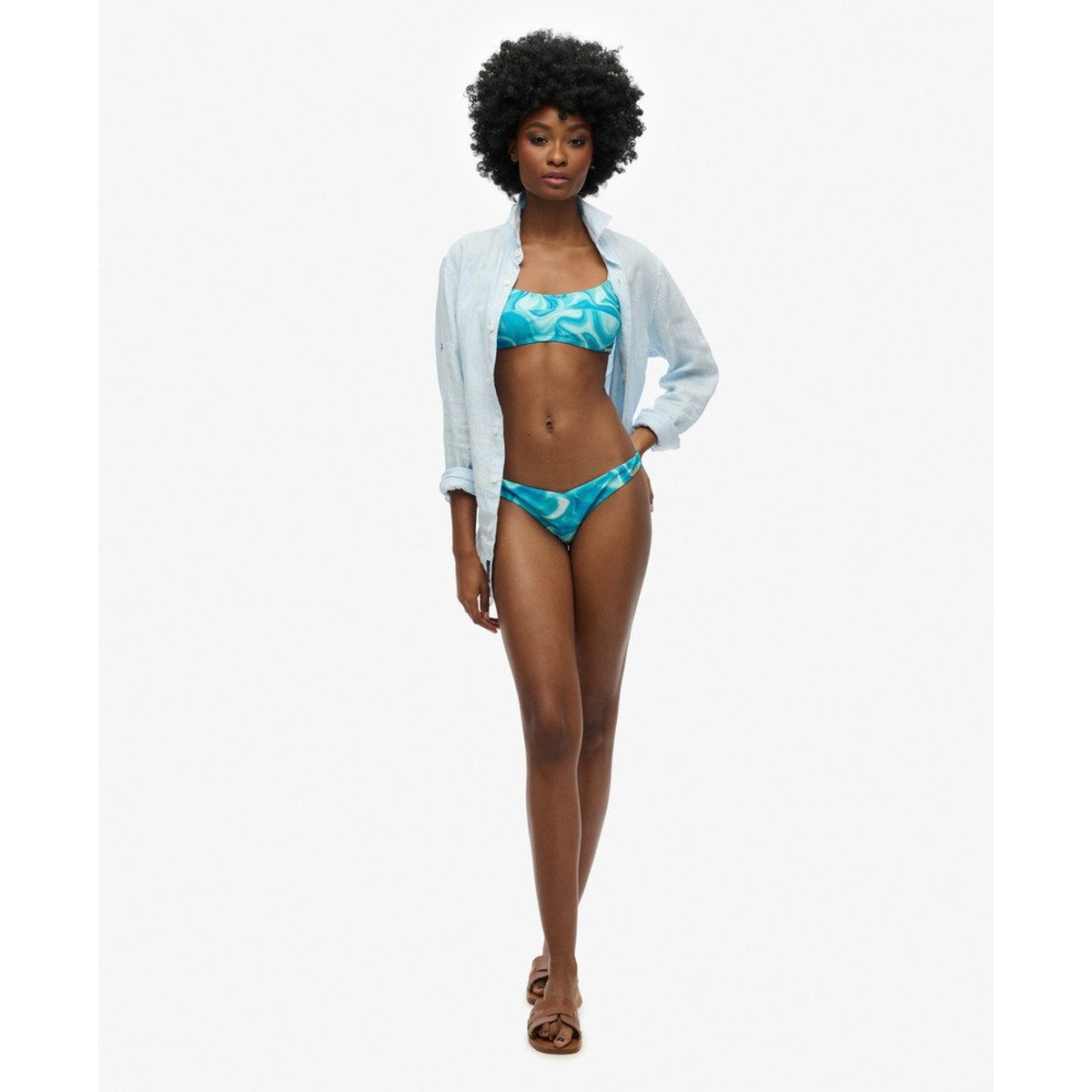 Bas de bikini espiègle imprimé bleu bali chiné, SUPERDRY