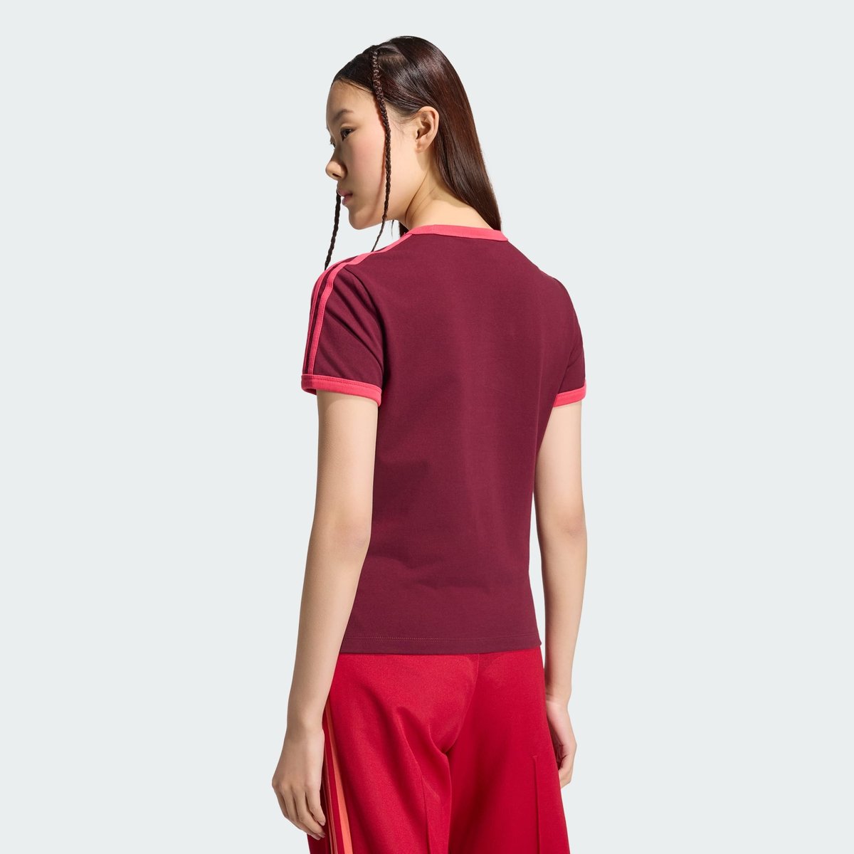 T-Shirt Slim 3 Stripes T-Shirt Slim 3 Stripes maroon / power pink, adidas Originals
