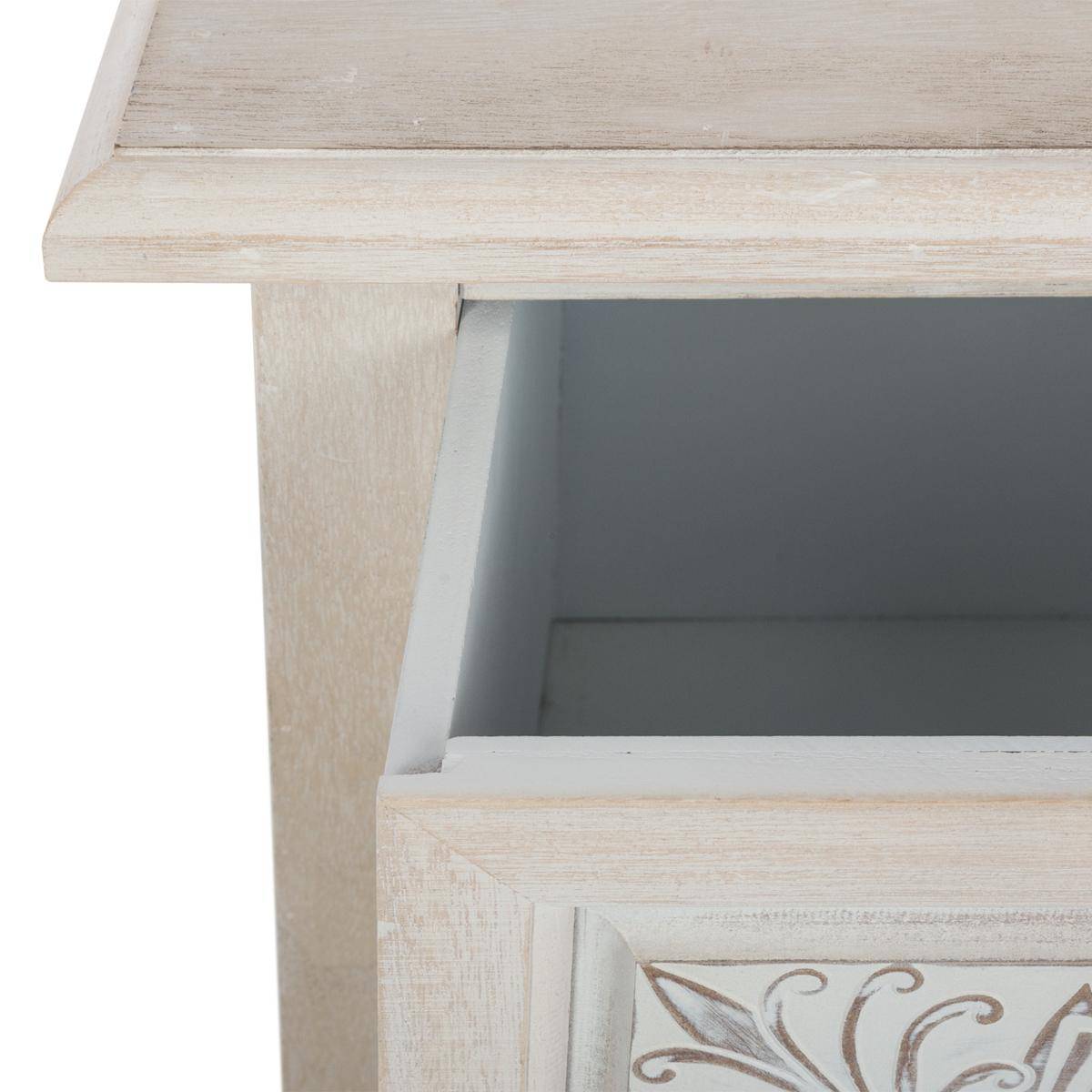 Commode 3 tiroirs en bois motifs embossés HINA blanc, ATMOSPHERA