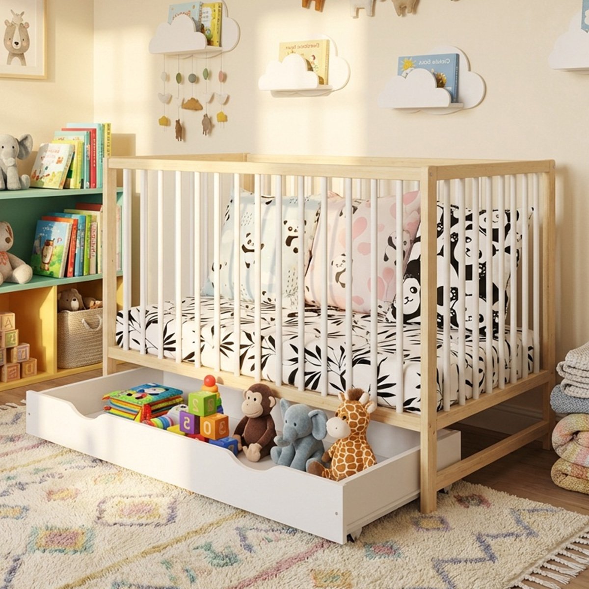 Lit bébé évolutif Mathis - De la naissance à 3 ans blanc et bois, MINEA