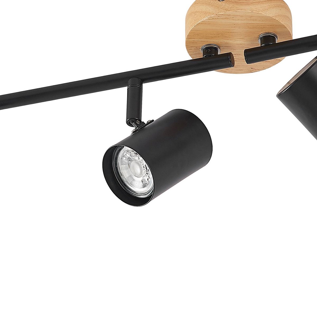 Plafonnier en métal moderne, Xiomara noir, bois clair, LINDBY