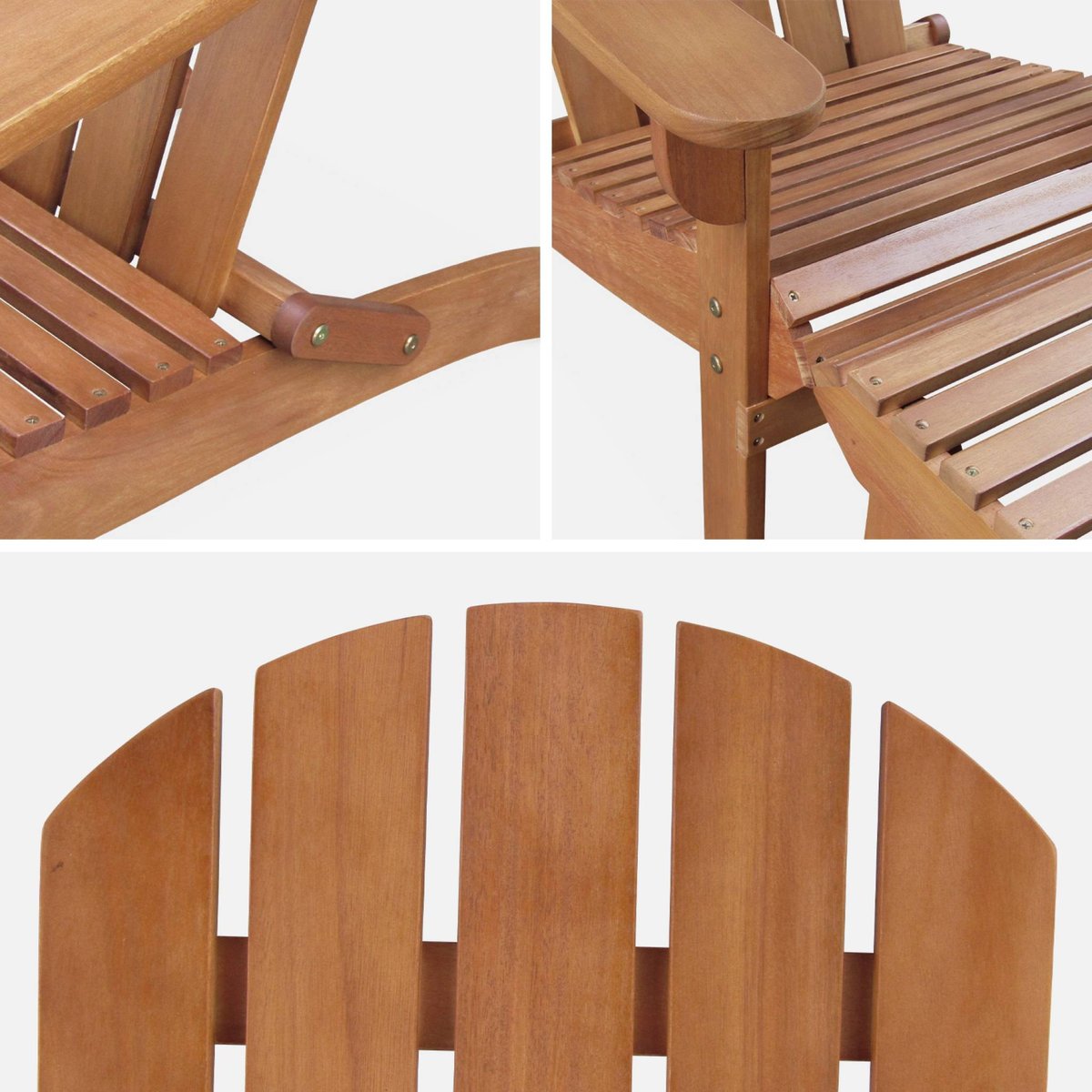 Fauteuil de jardin bois d'eucalyptus + repose-pieds (lot de 2) ADIRONDACK SALAMANCA X2 + TABLE/REPOSE PIEDS bois, SWEEEK