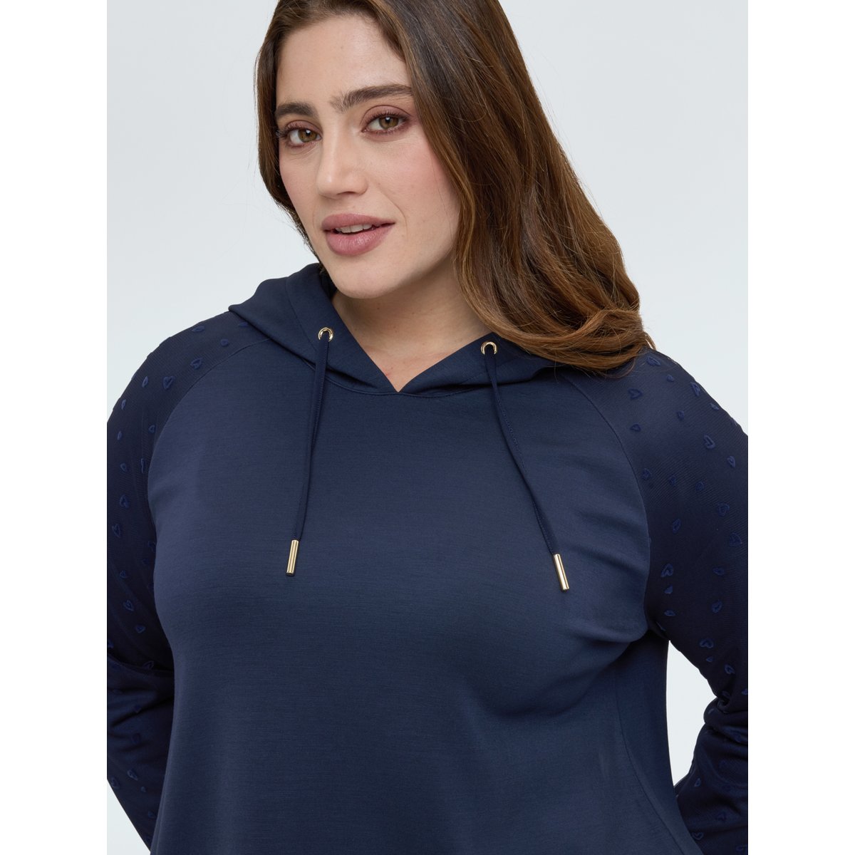 Sweat à capuche avec manches à petits cœurs bleu, FIORELLA RUBINO