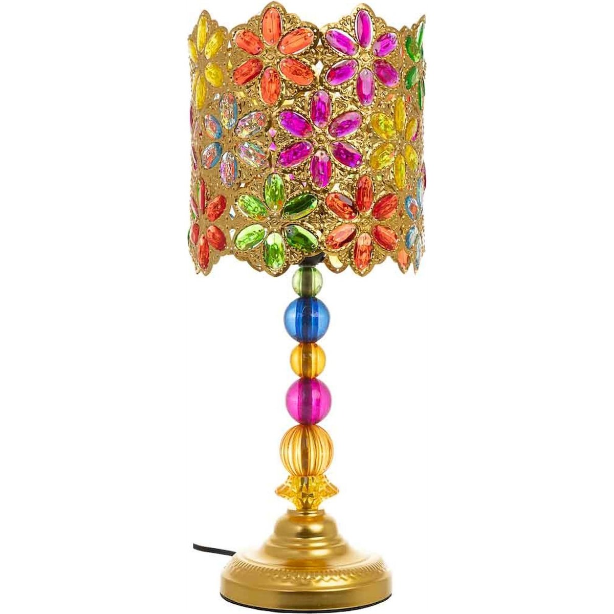 Lampe de table en métal, style verrerie multicolore fleurs et métal doré, RECOLLECTION