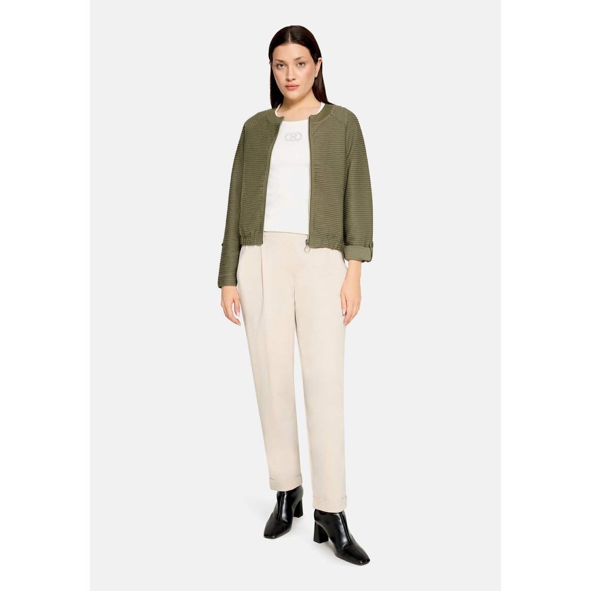 Veste casual de texture côtelée dusty olive, BETTY BARCLAY
