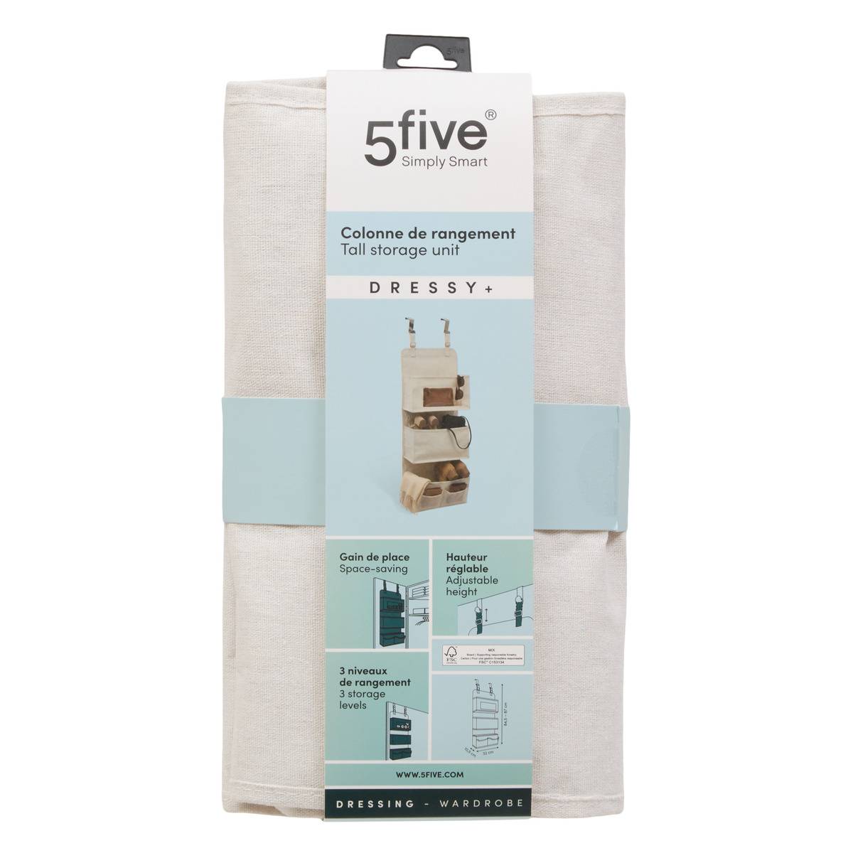 Rangement porte rectangulaire en tissu DRESSY PLUS beige, 5FIVE SIMPLY SMART