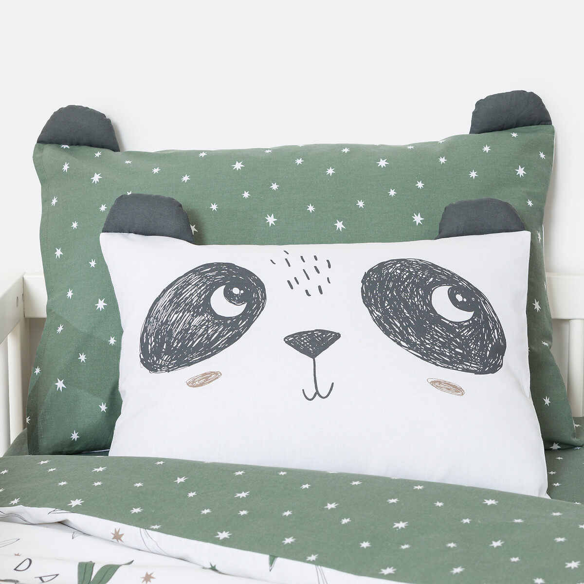 Funda de almohada de algodón para bebé, Panda Mania estampado caqui, LA REDOUTE INTERIEURS