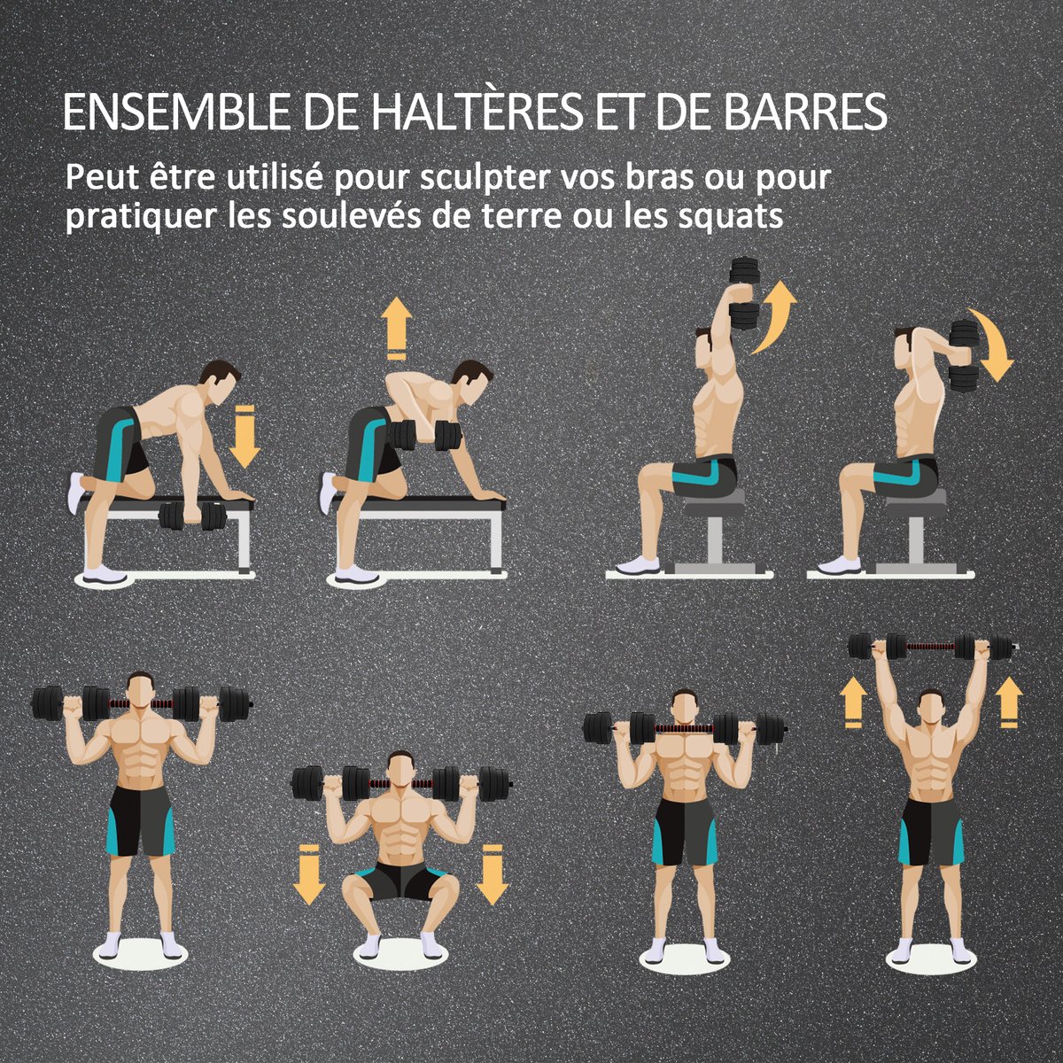Ensemble d'haltères HDPE Noir noir, HOMCOM